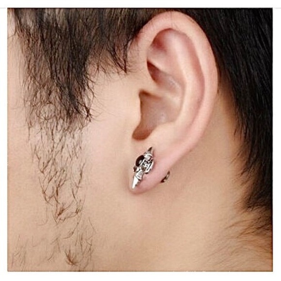 Men's Charm Stainless Steel Black Zircon Cross Punk Earrings - Picture 4 of 4